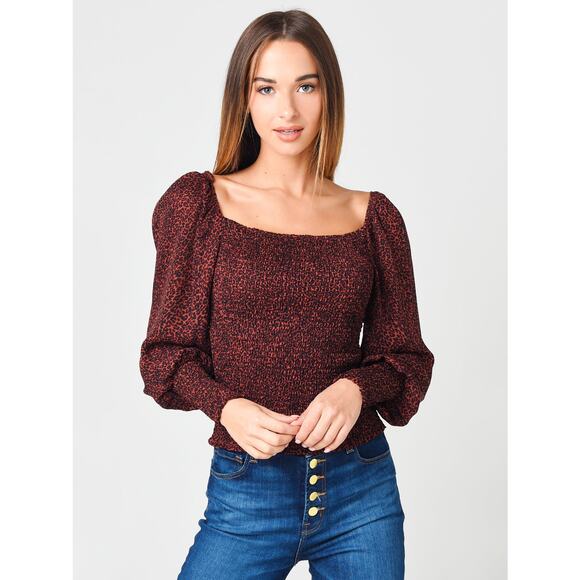 Cupcakes and Cashmere Animal Print Liv Smocked Square Neck Top Size Medium - Picture 1 of 12